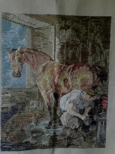 Gobelin-Bild "Der Hufschmid" 42 x 33,5 cm, trassiert